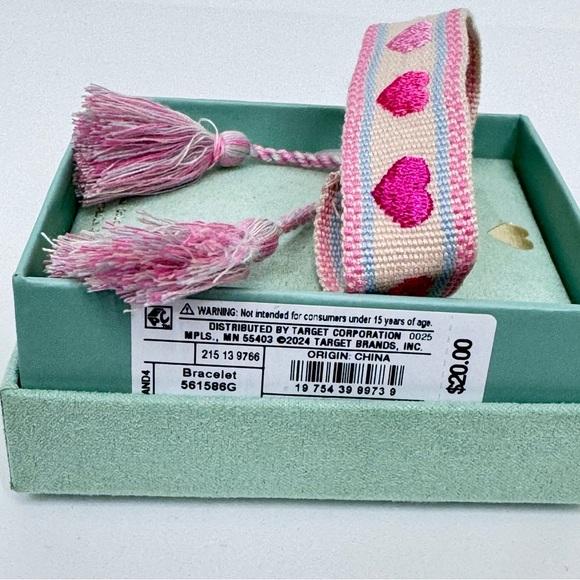 A New Day 14K Dipped Gold Embroidered Heart Tassel Adjustable Bracelet New Nib - Picture 2 of 8